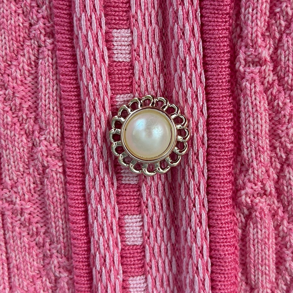 Nanette Lepore Pink Cable Knit Pullover Cardigan Sweater Pearl Buttons Size M - Picture 5 of 10